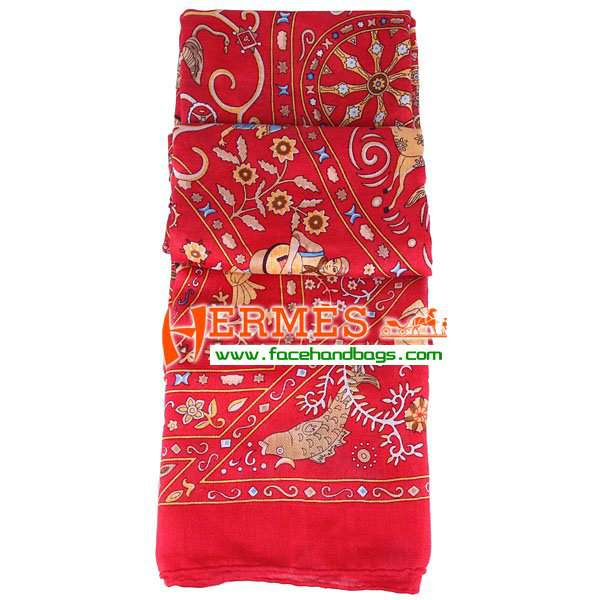 Hermes Hand-Rolled Cashmere Square Scarf Red HECASS 130 x 130 - Click Image to Close
